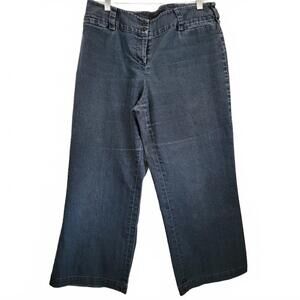 Focus 2000 Ladies Vintage Denim Cropped Jean Wide Leg Mid Rise Medium Blue Washe